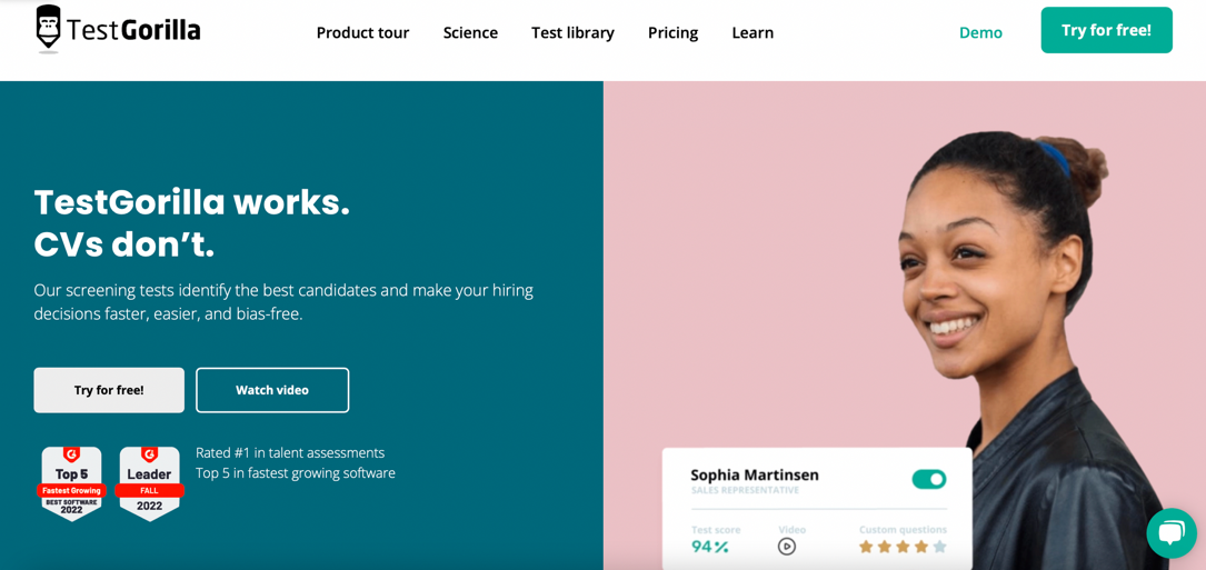 testgorilla homepage