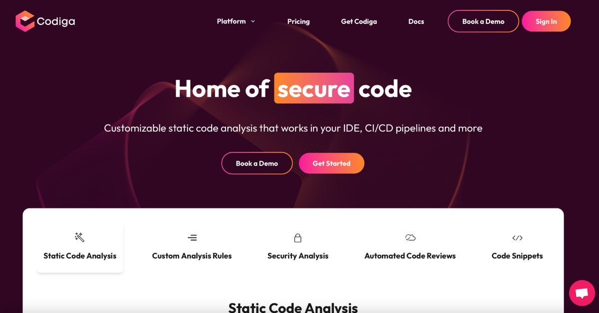 Codiga landing page