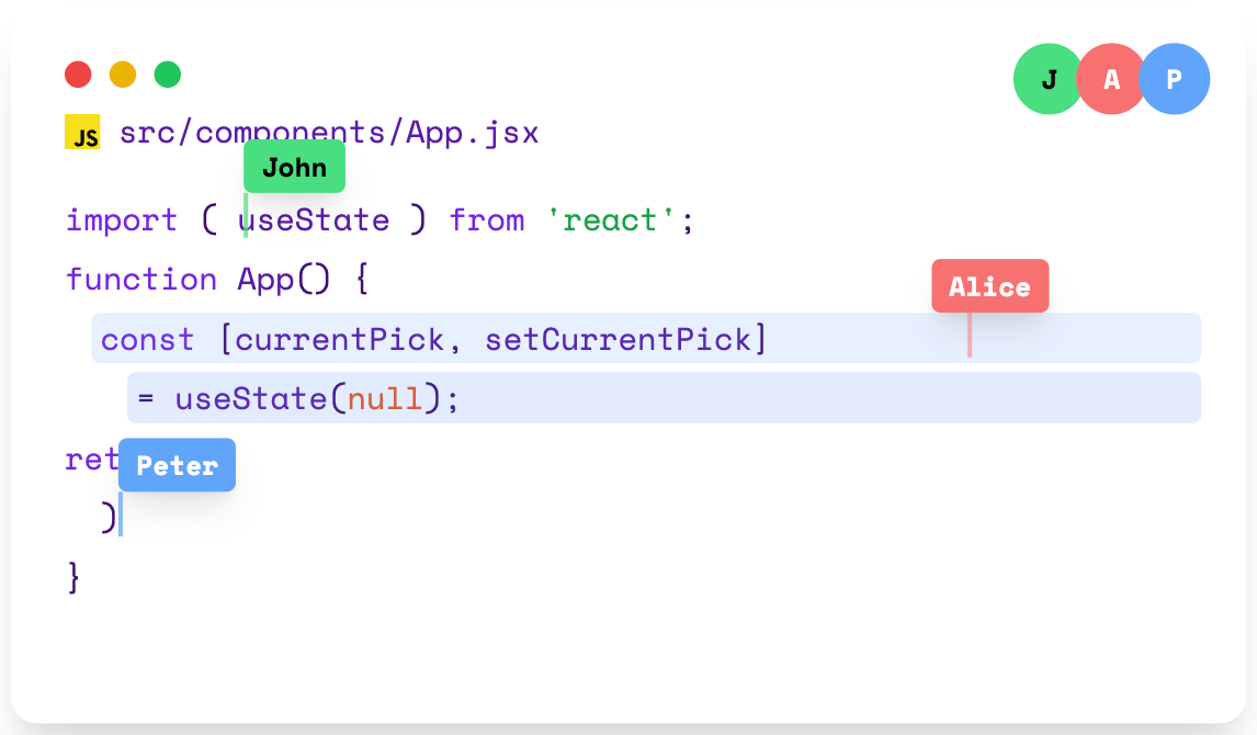 Image demonstrating real-time CodeSubmit CodePair multi-cursor collaboration